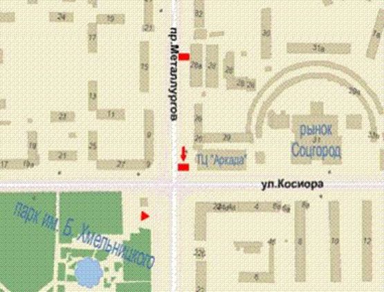 Схема рекламної площини за адресою Металургів просп. - Соборності вул., 29 Схема рекламної площини за адресою Металургів просп. - Соборності вул., 29