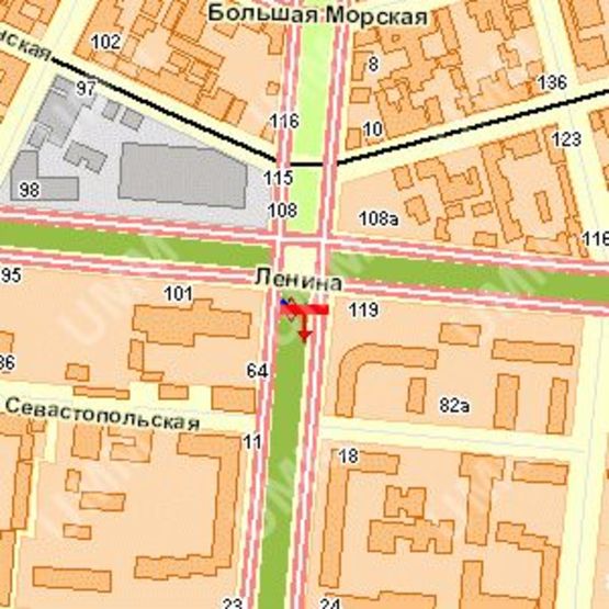 Схема рекламної площини за адресою Садова (центр) вул. - Леніна просп., (№2)