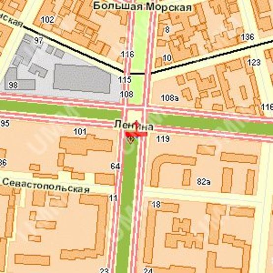 Схема рекламной плоскости по адресу Садова (центр) вул. - Леніна просп., (№2)