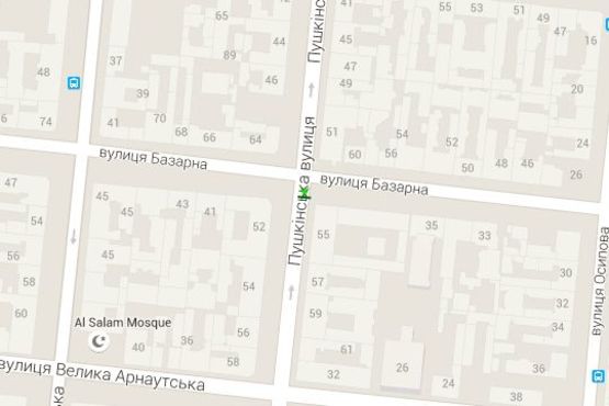 Схема рекламной плоскости по адресу Пушкінська вул., 55 - Базарна вул.