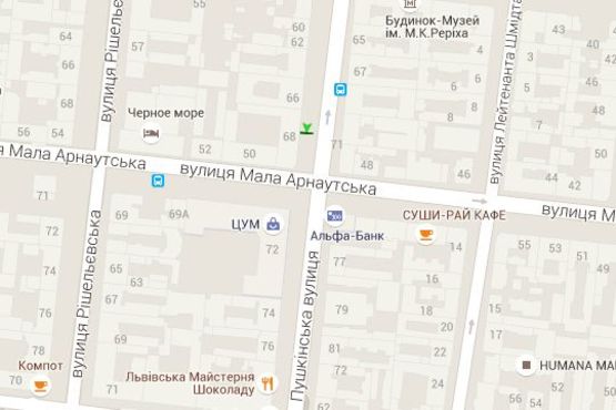 Схема рекламной плоскости по адресу Пушкінська вул., 68