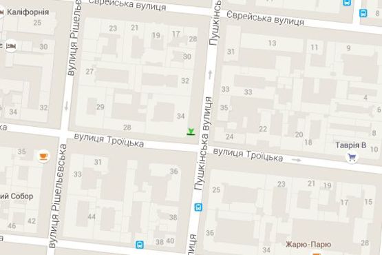 Схема рекламної площини за адресою Пушкінська вул., 34 - Троїцька вул.