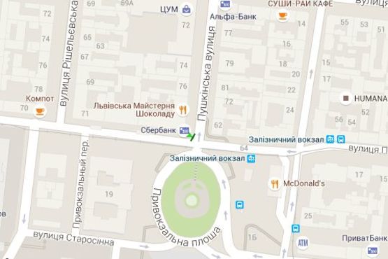 Схема рекламной плоскости по адресу Пушкінська вул. - Пантелеймонівська вул., 64 - Привокзальна пл.