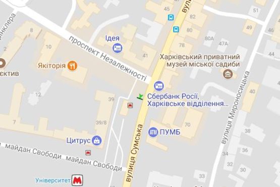 Схема рекламной плоскости по адресу Сумська вул. - Незалежності просп. (Правди просп.) (№1)