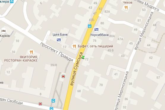 Схема рекламної площини за адресою Сумська вул., 74 Схема рекламної площини за адресою Сумська вул., 74