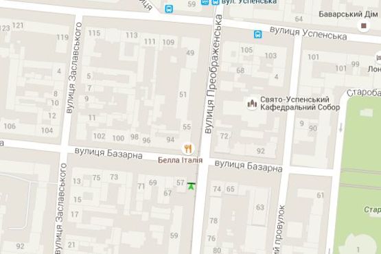 Схема рекламной плоскости по адресу Преображенська вул. - Базарна вул.