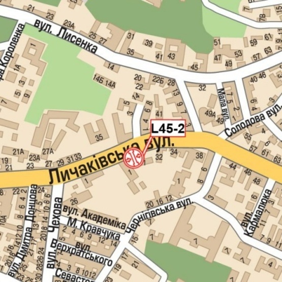 Схема рекламной плоскости по адресу Лычаковская ул., напротив дома №37 (Военный госпиталь, КредоБанк, церковь Св.Антония, киностудия "Галичина-фильм"), направл. Таможенно пл.