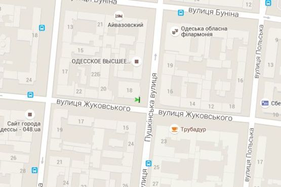 Схема рекламной плоскости по адресу Жуковського вул., 18 - Пушкінська вул.