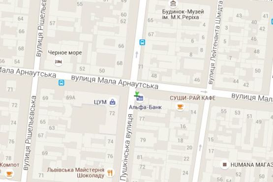 Схема рекламной плоскости по адресу Пушкінська вул. - Мала Арнаутська вул.