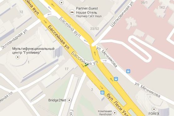 Схема рекламной плоскости по адресу Басейна вул. - Лесі Українки бульв.,  2  (БЦ "Gulliver") (№1)