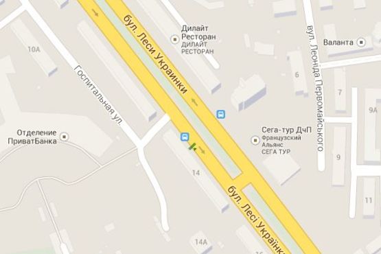 Схема рекламной плоскости по адресу Лесі Українки бульв., 14;_ зупинка громадського транспорту