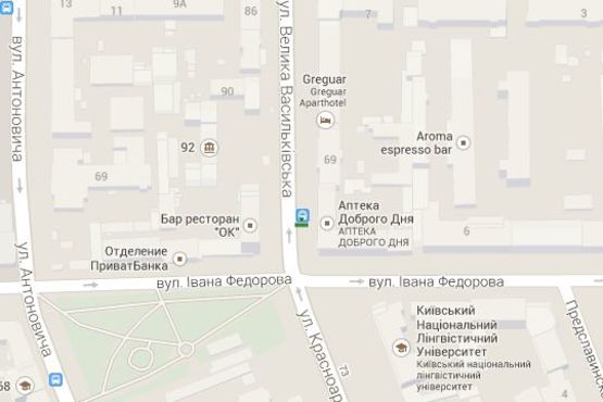 Схема рекламної площини за адресою Велика Васильківська вул., 71 - Івана Федорова вул., - зупинка гром.транспорту