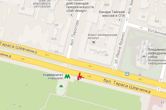 Схема рекламной плоскости по адресу Шевченка Тараса бульв., :ст.метро "Університет"
