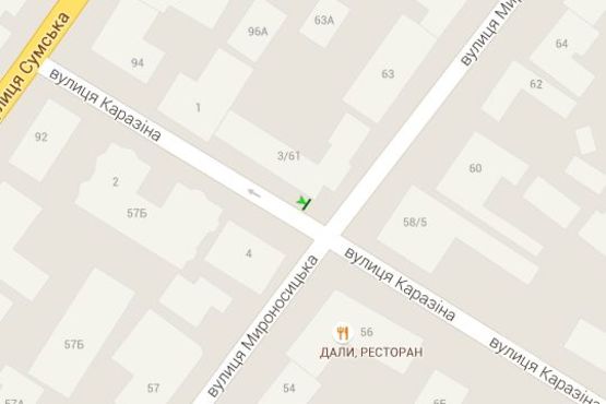 Схема рекламної площини за адресою Каразіна вул. - Мироносицька вул., 61/3 Схема рекламної площини за адресою Каразіна вул. - Мироносицька вул., 61/3