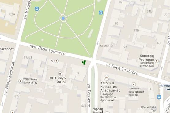 Схема рекламной плоскости по адресу Льва Толстого вул., 7-1 - Антоновича вул. (Горького вул.)