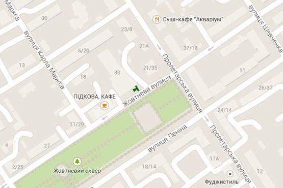 Схема рекламної площини за адресою Ігоря Сердюка вул. (Жовтнева вул.), 33 - Небесної Сотні вул. Схема рекламної площини за адресою Ігоря Сердюка вул. (Жовтнева вул.), 33 - Небесної Сотні вул.