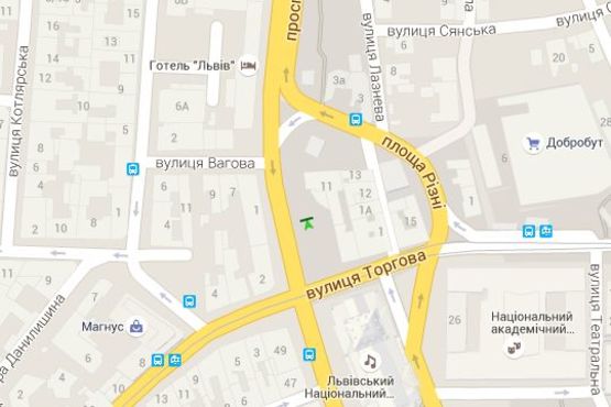 Схема рекламної площини за адресою Вячеслава Чорновола просп. - Торгова вул., 11 Схема рекламної площини за адресою Вячеслава Чорновола просп. - Торгова вул., 11