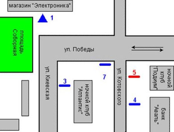 Схема рекламной плоскости по адресу Михайла Грушевського вул. (Котовського вул.), 11 - Перемоги вул.