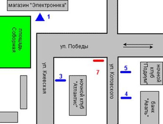 Схема рекламной плоскости по адресу Михайла Грушевського вул. (Котовського вул.) - Перемоги вул., 10