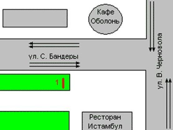 Схема рекламной плоскости по адресу Бандери Степана вул., 31 - Чорновола Вячеслава вул.