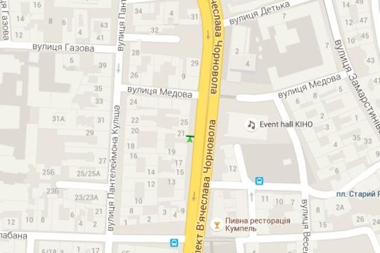 Схема рекламної площини за адресою Вячеслава Чорновола просп., 21 Схема рекламної площини за адресою Вячеслава Чорновола просп., 21