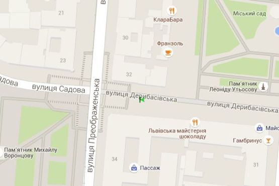 Схема рекламної площини за адресою Дерибасівска вул., 33 - Преображенська вул.