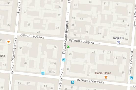 Схема рекламной плоскости по адресу Пушкінська вул., 37 - Троїцька вул., 25