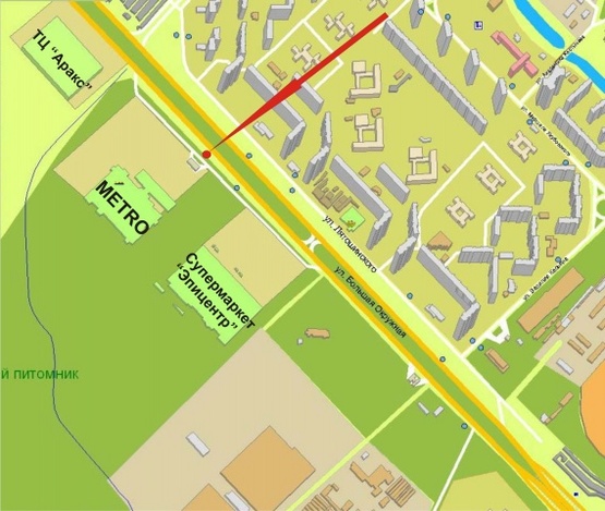 Схема рекламной плоскости по адресу Окружная дорога к Теремкам (возле суперм. Metro) А