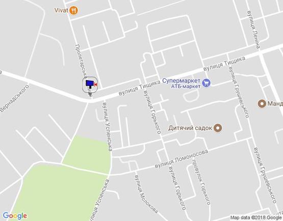 Схема рекламної площини за адресою ул.Пролетарская, 2, напротив, (клуб "Сага") начало ул.Тыщика,сторона А