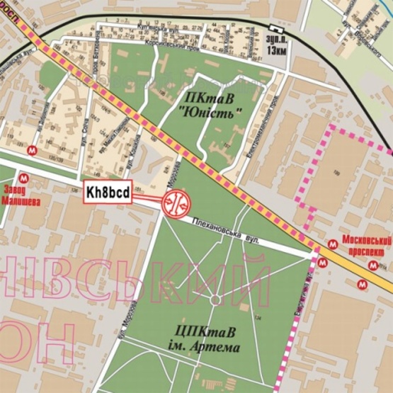 Схема рекламної площини за адресою Плехановская ул. - Морозова ул., (завод им. Малышева, парк Машиностроителей (парк ПКиО им.Артема), СТО "Саманд", ), направл. в центр