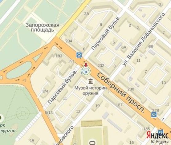 Схема рекламной плоскости по адресу Соборный пр.-Парковый бул. ЦЕНТРАЛЬНАЯ ЗОНА.(150 м. Приватбанк)