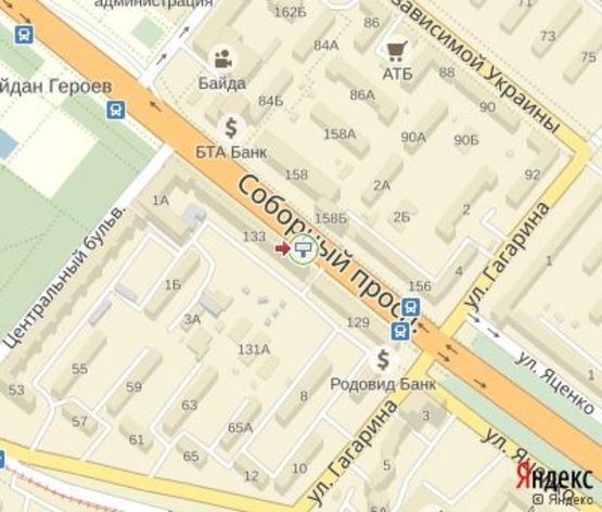 Схема рекламної площини за адресою Соборный пр.,133 ЦЕНТРАЛЬНАЯ ЗОНА.( к магазинам "Апельмон", "Yves Rocher" , "Watsons")