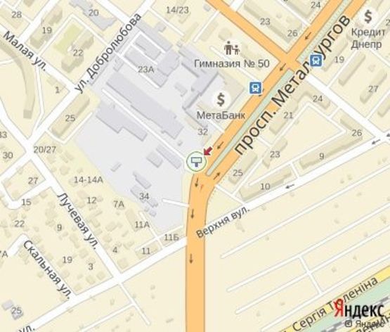 Схема рекламної площини за адресою Металлургов пр.,32 ЦЕНТРАЛЬНАЯ ЗОНА. Городской ОВИР.