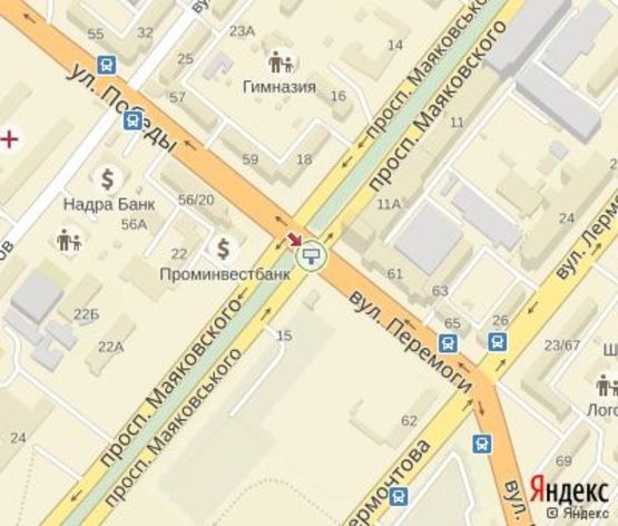 Схема рекламной плоскости по адресу Победы ул.-Маяковского пр. ЦЕНТРАЛЬНАЯ ЗОНА