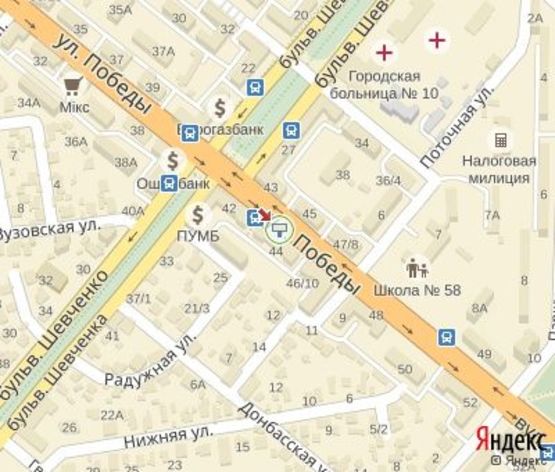 Схема рекламної площини за адресою Победы ул.-Шевченко бул.,42 ЦЕНТРАЛЬНАЯ ЗОНА