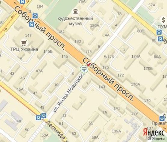 Схема рекламной плоскости по адресу Новицкого ул.,8 - Соборный пр. ЦЕНТРАЛЬНАЯ ЗОНА (100 м. к Кинотеатру им.Довженко)