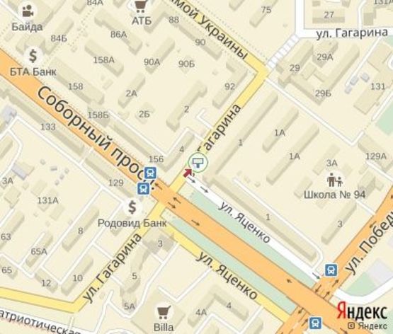 Схема рекламної площини за адресою Гагарина ул.,1 - Соборный пр. ЦЕНТРАЛЬНАЯ ЗОНА (напротив отделения "Нова Пошта")