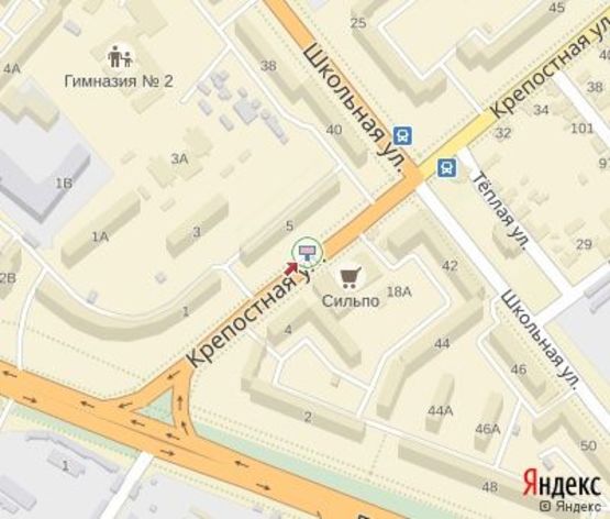 Схема рекламної площини за адресою Крепостная ул. (Напртив супермаркета "Сильпо")