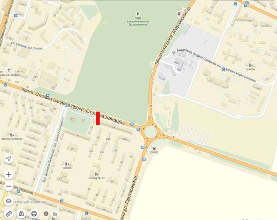 Схема рекламной плоскости по адресу Бандери  94 (навпроти парк)