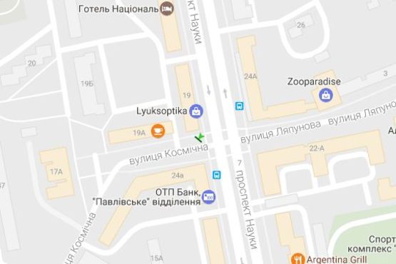 Схема рекламної площини за адресою Науки просп. (Леніна просп.), 19 - Космічна вул. (№1)