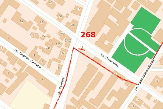 Схема рекламної площини за адресою Сінна вул. - Пушкiна вул. Схема рекламної площини за адресою Сінна вул. - Пушкiна вул.