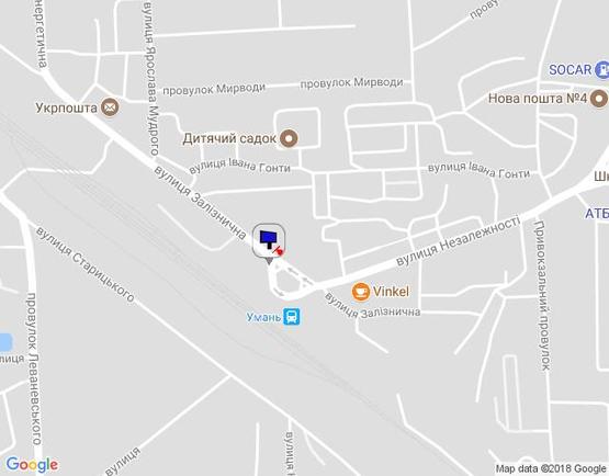 Схема рекламной плоскости по адресу г. Умань, ул. Железнодорожная,1(ж/д вокзал), с (ул. Октябрьской революции) Ул. Незалежності