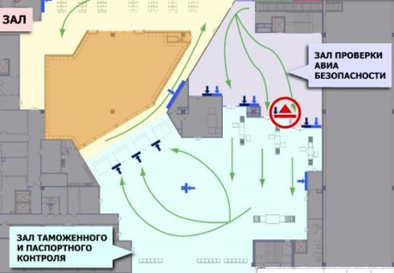 Схема рекламної площини за адресою Зал проверки авиа безопасности, 2 этаж  (Терминал А)