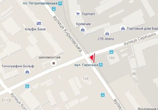 Схема рекламной плоскости по адресу Кирилловская ул. (бывш. Фрунзе ул.) - Сырецкая ул.