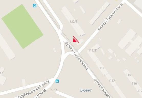 Схема рекламної площини за адресою Кирилловская ул. (бывш. Фрунзе ул.) - Тульчинская ул.