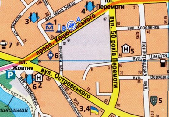 Схема рекламної площини за адресою Коцюбинского ул., ТЦ Петроцентр