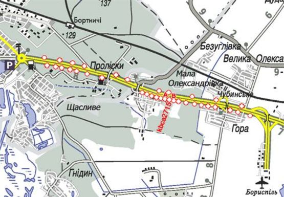 Схема рекламной плоскости по адресу 27,150 км. автомагистрали Киев - Борисполь