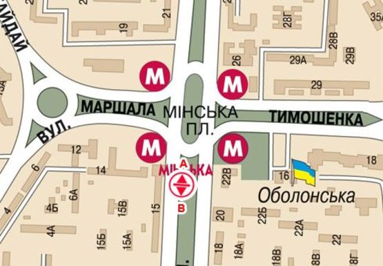 Схема рекламной плоскости по адресу Оболонский пр. - Маршала Тимошенко ул.