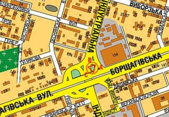 Схема рекламної площини за адресою Борщаговская ул. - Вадима Гетьмана ул.