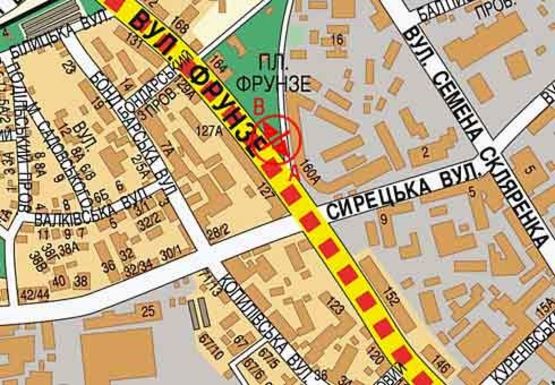 Схема рекламної площини за адресою Кирилловская ул., 160 (бывш. Фрунзе ул.)